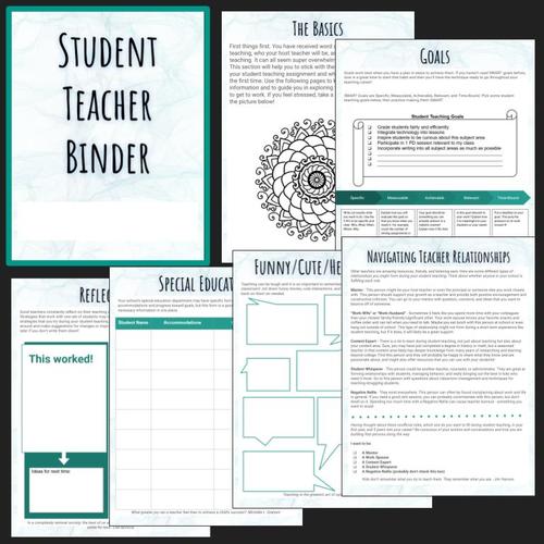 Student Teacher Binder available for purchase on Teachers Pay Teachers.